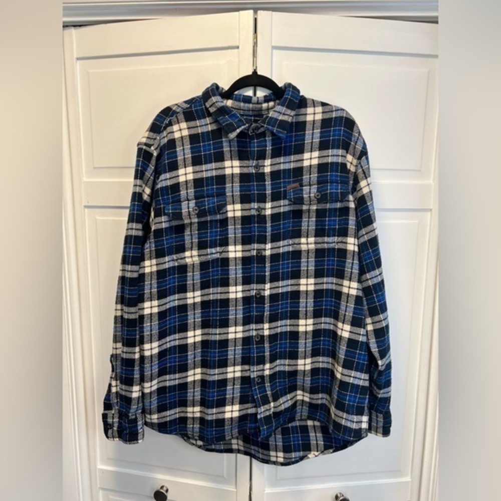 Orvis men’s XXL Blue plaid, heavy flannel shirt/jacket (Shacket).